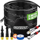 MONZANA® Rohrreinigungsschlauch Premium Set 15m 200bar inkl. 3 Adapter 2 Düsen mit Kärcher...