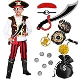 Tacobear Piratenkostüm Kinder Jungen mit Piraten Zubehör Set Piraten Hut Augenklappe Kompass...