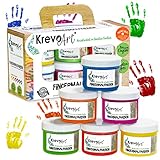 Krevo Art Fingermalfarben, Fingerfarben für Kinder, 6 leuchtkräftige und deckende Farben je 60ml,...