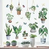 decalmile Fensteraufkleber Grüne Topfpflanze Fensterbilder Sommer Frühling Fenster Abziehbilder...