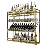 Weinregal mit LED-Licht und Glashalter – 3-stöckiges Wandmontiertes industrielles schwebendes...