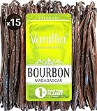15 Bourbon Vanilleschoten - Große Gewächs aus Madagaskar 2022 - Große Vanilleschoten 15/18cm -...