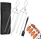 2 Stück Dreizackige Grillgabel aus Edelstahl,3 Wege Grillspieße,Halbautomatische Grillgabel aus...