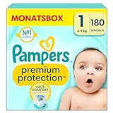 Pampers Baby Windeln Größe 1 (2-5kg) Premium Protection, Newborn, HALBMONATSBOX, bester Komfort...