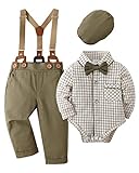Amissz Baby Jungen Anzug Bekleidungssets, 4tlg Hochzeit Festliche Taufanzug Strampler mit Fliege+...
