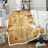 Sherpa-Decke mit nautischer Inselkarte, Vintage-Stil, alte Karte, Piratenschiff, Fleece-Überwurf,...