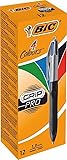 BIC 4 Farben Kugelschreiber Set 4 Colours Grip Pro, mit gummierter Griff-Fläche, 12er Pack, Ideal...