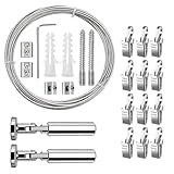 5m Seilspanngarnitur mit 12 Haken – Edelstahl Drahtseil Vorhangset, Gardinen Stahlseil für...