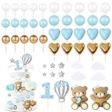 49 stück Blau Tortendeko Set, Jungen 1.Geburtstag Cake Topper, Teddybär Kuchen Dekoration für...