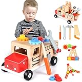 Werkzeugkoffer Kinder Werkbank, Holzspielzeug Kinderwerkzeug ab 2 3 4 Jahre Montessori Spielzeug...