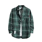 Herren Hemd Langarm Freizeit Regular Fit Kariertes Freizeithemd Button Down Hemd Bügelfrei Regular...