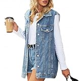 AUKLETBLIEF Damen Lose Casual Klassische Denim Jacke Ärmellose Knopf Denim Weste (DE/NL/SE/PL,...