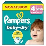 Pampers Baby-Dry Größe 4, 204 Windeln, 9kg-14kg, Bis zu 100% Auslaufschutz & Komfort die ganze...