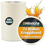 Hinrichs Kreppband 7x - Abklebeband 6 Rollen 50m x 30mm + 1 Rolle 50m x 20mm - Maler Klebeband zum...