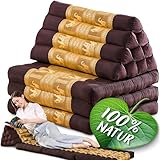 Namasdee Thaikissen 3 Auflagen 175x55x8cm mit 100% natürlicher Kapokfüllung (Braun/Gold/Elefanten...