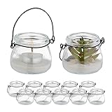 Relaxdays Windlicht, 12er Set, aus Glas, mit Henkel, innen & außen, Teelichthalter, HxD 6,5x7,5 cm,...