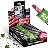 Grillido 25x Sportwurst Low Fat Sport Wurst Rind & Kräuter 500g mit 42% mehr Protein, Snack Salami,...