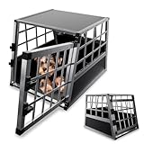 Juskys Alu Hundetransportbox M - 69x54x51 cm - Auto Hundebox robust & pflegeleicht - Gittertür...