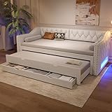 Gxffipw Schlafsofa Tagesbett 90x200 cm mit Ausziehbett und LED Licht, Polsterbett Sofabett mit...