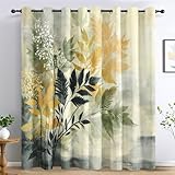 Generisch Vorhänge Botanisch Blätter, Natur Pflanzen Blätter Vorhang Blickdicht mit Ösen 2er...