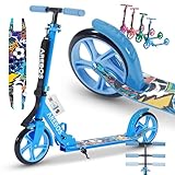 Arebos Cityroller Tretroller Blau Scooter höhenverstellbar | klappbar | inkl. Traggurt | XXL Räder...