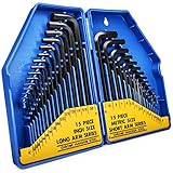 S&R Innensechskantschlüssel Satz, 30-teilig, CrV-Stahl, metrisch 0,7-10 mm & Zoll 0,028 bis 3/8;...