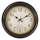 jomparis 30CM Outdoor Wanduhr mit Thermometer Außen wanduhr Wasserdicht und Wetterfest für Garten...