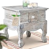 livasia Opiumtisch mit Schublade – 40x40x40cm – Handgeschnitzter Beistelltisch Holz aus Bali,...