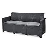 Koll Living Garden Lounge Sofa, 3-Sitzer - stilvolles Sofa in Rattan Optik - inklusive Sitzkissen -...