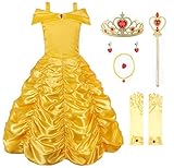 JerrisApparel Mädchen Kostüm Prinzessin Kleid Schulterfrei Karneval Kostüm (Etikett 130, Gelb mit...
