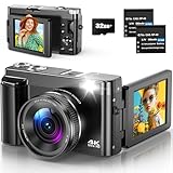 Digitalkamera 4K Kompakte Digitalkamera 48MP mit Autofokus, 3” 180° Klappbildschirm, 16X...