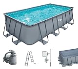 Summer Waves Frame Pool Komplettset | Rechteckig 549x274x132 cm Grau | Aufstellpool Set | Gartenpool...