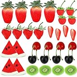MWOOT 32 Stück Künstliches Obst Dekoration, Kunststoff Erdbeeren Kirschen Wassermelonenscheiben...