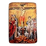 IconsGr Ikonenbild, auf Holz, handgefertigt, Motiv: Jesu‘ Kreuzigung, griechisch-orthodoxes...