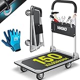 MASKO® Plattformwagen Transportwagen Lagerwagen Klappbar Inkl. Arbeitshandschuhe | 150 kg Tragkraft...