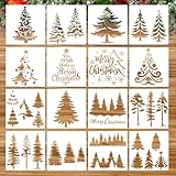 HOWAF 16 Stück Tannenbaum- und Fensterschablonen Weihnachten, wiederverwendbare Plastikschablonen...