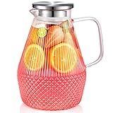 Wasserkaraffe, veecom Glaskaraffe mit Deckel 2.4L Karaffe, Glaskrug mit Deckel, Borosilikatglas...