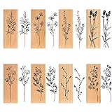 Holzstempel, 8 Stück Stempel Blumen Natürlichel Pflanze Mustern Stempel, Holzstempel zum Basteln...