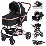 MUWO 3 in 1 Kinderwagen Komplettset inkl. Babywanne, Buggy Sportsitz, Auto Babyschale mit...