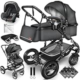 KIDUKU® 3 in 1 Kinderwagen Komplettset | Kombikinderwagen Set inkl. Babywanne & Buggy Sportsitz &...