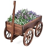 DREAMADE Blumenwagen Pflanzkarre aus Anti-Korrosions Holz, Blumenschubkarre mit 4 Rädern,...