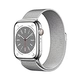 Apple Watch Series 8 (GPS + Cellular, 45mm) Smartwatch - Edelstahlgehäuse Silber, Milanaise...