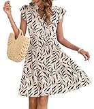 AUSELILY Damen Sommerkleid V-Ausschnitt Kleider Rüschen Ärmel Minikleid Elastische Taille...
