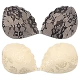 Rbleote Klebe BH Push Up,2 Stücke Trägerlos Klebe-BHS,mit Spitze Silikon Klebepads...
