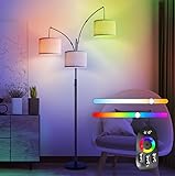 KZT RGB Bogenlampe Stehlampe Wohnzimmer E27 Dimmbar mit Fernbedienung Stehleuchte 3-Licht mit Beige...
