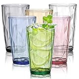 LEKEFETO 6 Stück Trinkgläser Set Bunt: 500ml Vintage Wassergläser Set aus Acryl, Saftgläser...