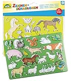 Lena 65767 - Zeichenschablonen 2er Set Pferde/Katzen und Bauernhoftiere, 2 Schablonen und...