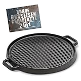 BBQ BOSS Gusseisen Grillplatte [2 in 1] Grillrost – Grillplatte rund – Platte für den Grill –...