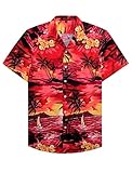 siliteelon Hawaii Hemd Männer Kurzarm Red Hawaiihemden Regular Fit Button Down Beach Shirts Urlaub,...