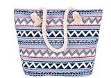 5 All Strandtasche Shopper Damen Aufdruck Muster Geometrie Groß XL mit Reißverschluss Blau